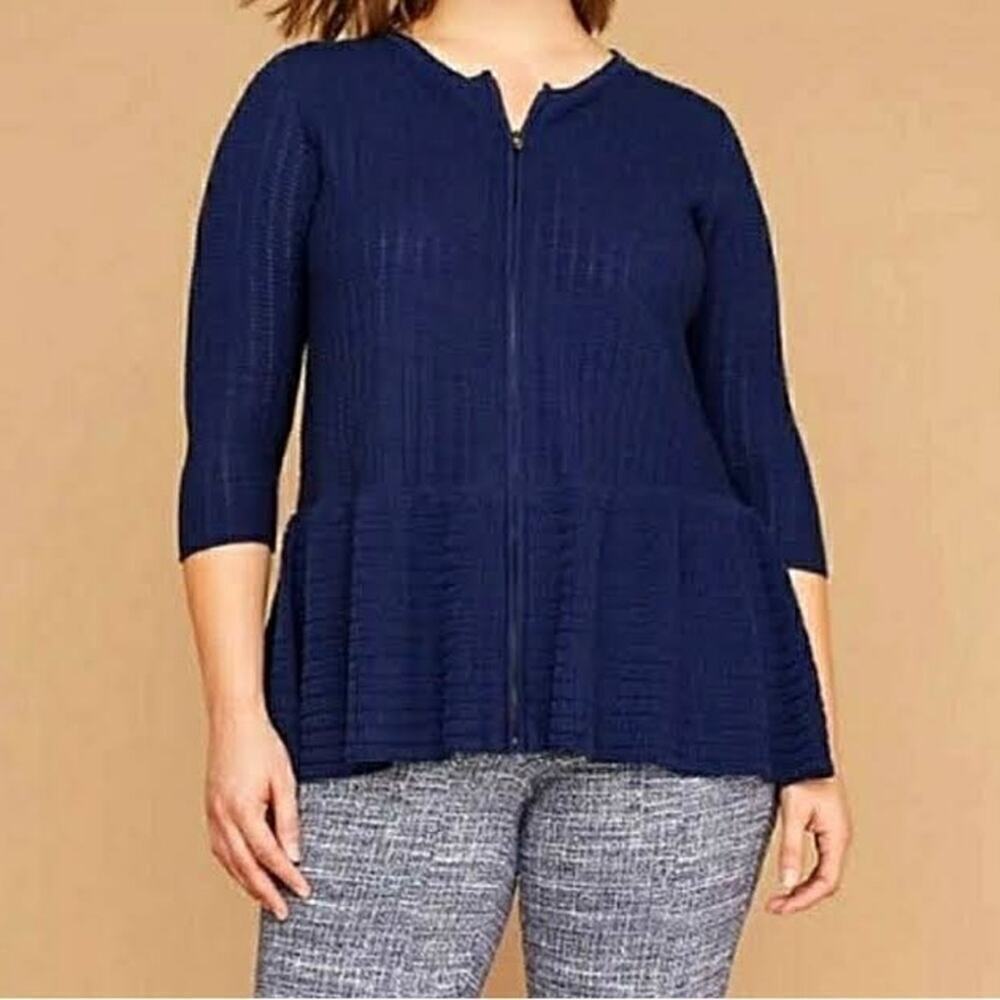 Lane Bryant 18/20 full zip peplum textured knit navy blue cardigan sweater - Picture 11 of 11